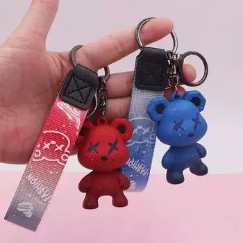 Милый постепенный брелок с медведем, женский креативный мультяшный полимерный игрушечный пара, сумка, подвеска, автомобильный брелок, аксессуары красный