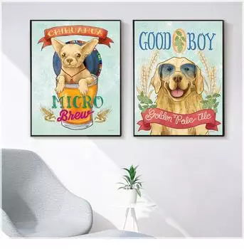 Милый постер с изображением собаки, пива, пивоварни, современный минималистичный холст с принтом, настенные панно для гостиной, Cuadros Decoracion, настенное искусство для салона 21cm30cm NoFrame