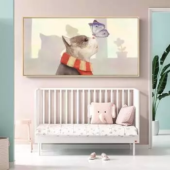 Милый постер с котом и рыбой для девочек, сказочный холст, картина для детской комнаты, декор для детской комнаты, настенные панно для гостиной, скандинавское украшение 20cm40cm NoFrame