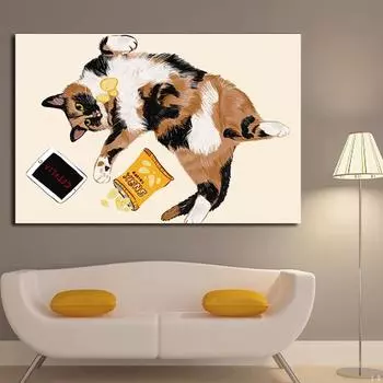 Милый постер с толстым котом, эстетические настенные художественные фотографии, картина на холсте, современная гостиная, спальня, минималистичные постеры и принты, декор без рамки 21*30cm