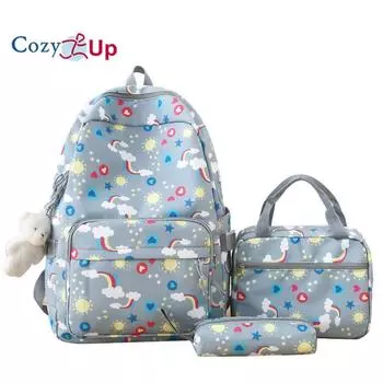 Милый принтованный рюкзак большой вместимости, снижающий нагрузку, женский повседневный рюкзак высокого качества, комплект из 5 предметов 31x45x13cm розовый