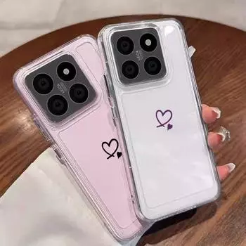 Милый простой чехол с рисунком сердечек для Xiaomi 13T 11T Pro Poco F6 X6 Redmi Note 13 12 11 10 Pro Max, прозрачный противоударный мягкий силиконовый защитный чехол Redmi 13C 4G розовый