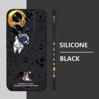 Милый противоударный чехол для телефона с принтом астронавта для Xiaomi 13T Pro Poco F6 Pro X6 X5 Redmi Note 13 12 Pro 11, защитный матовый тонкий чехол из ТПУ для ремешка Xiaomi Poco F6 Pro чёрный