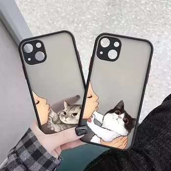 Милый противоударный полупрозрачный матовый чехол для телефона Iphone 11 12 13 Pro Max Mini 7 Plus XR XS, чехол «Милый кошачий поцелуй», отказ от поцелуя iPhone 6 (6S)