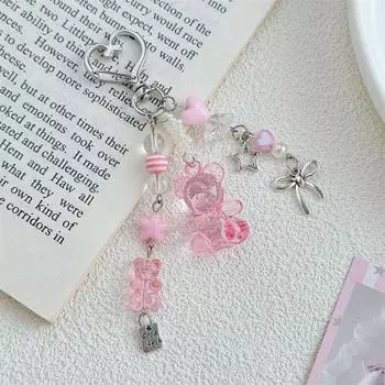 Милый прозрачный брелок-подвеска в виде медведя, с бантом любви, элегантный брелок для ключей, сладкая цепочка для телефона, девчачье украшение для рюкзака, подарок розовый