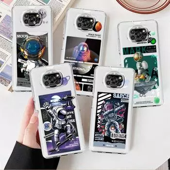 Милый прозрачный чехол Astronaut Planet для Xiaomi Mi Poco X3 NFC M3 Pro F3 F1 11 Lite 12 Redmi Note 10 9S 8 7 9 мягкий чехол для телефона Xiaomi Poco M3
