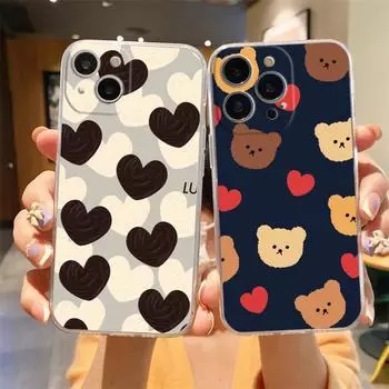 Милый прозрачный чехол для телефона BEAR для iPhone 15 14 13 12 Mini 11 Pro Max XS X XR 7 8 Plus, прозрачный противоударный силиконовый чехол iPhone 7 8 Plus