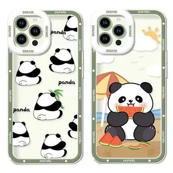 Милый прозрачный чехол для телефона с изображением панды для iPhone 15 14 13 12 11 Pro Max Mini X XR XS 7 8 Plus SE, защитный чехол с рисунком из мультфильма, мягкий чехол For iPhone 14 остановить
