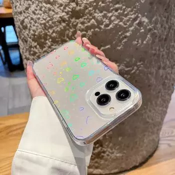 Милый прозрачный чехол для телефона с лазерным узором любви для Iphone 14 12 11 13 Pro Max 14 Plus, мягкая рамка из ТПУ, выпуклая защитная крышка для камеры For iPhone11Pro