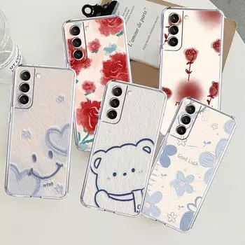 Милый прозрачный чехол с цветочным принтом для Samsung Galaxy S22 S20 FE S21 S10 S9 Plus Note 20 Ultra 10 Lite, прозрачный чехол для телефона Samsung S21 5G