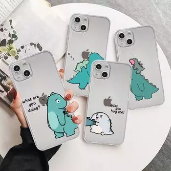 Милый прозрачный чехол с изображением маленького динозавра для Apple iPhone 11 14 13 12 Pro 7 8 Plus XR X XS Max 6 6S 14Pro, силиконовый чехол для телефона iPhone 14 Plus