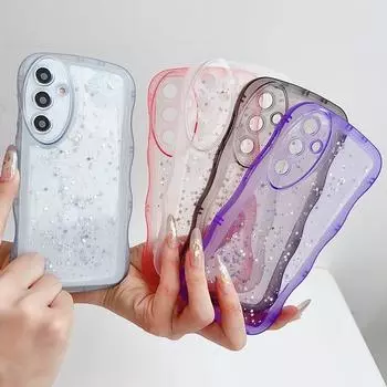 Милый прозрачный чехол с каплями клея и блестками для Samsung S24 Plus S23 S22 S21 Ultra S20 Fe A16 A06 A55 A54 A53 A52 A35 A15 A14 Противоударный чехол для телефона Wave Samsung S24 FE чёрный
