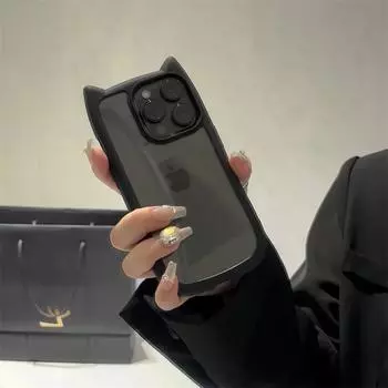 Милый прозрачный чехол с кошачьими ушками для iPhone 12 13 14 15 16 Pro Max 11, ударопрочный, жесткий, акриловый, мягкий, силиконовый, Kawaii Funda iPhone 16 Pro Max чёрный