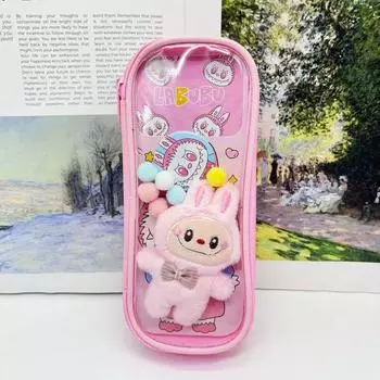 Милый прозрачный пенал Labubu для снятия боли, студенческие канцелярские товары, сумка для хранения большой вместимости