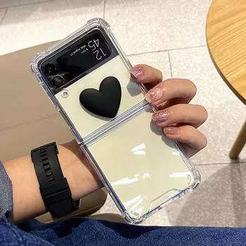 Милый прозрачный жесткий тонкий чехол для телефона с 3d черным сердцем для Samsung Galaxy Z Flip 4 3 5g, противоударная защитная задняя крышка For Samsung Z Flip 4