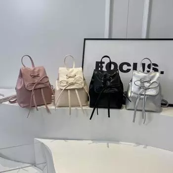 Милый PU Bowknot Рюкзак Однотонная Сумка На Плечо Высокого Качества Студенческий Рюкзак Для Путешествий чёрный