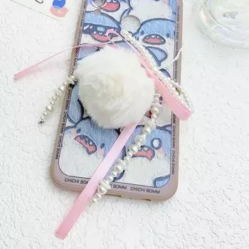 Милый пушистый шарик с жемчужным бантом и помпоном, брелок для мобильного телефона, цепочка для рюкзака, подвесные аксессуары, украшения для вечеринок, подарки