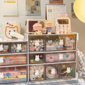 Милый ящик для хранения на рабочем столе, студенческий стол, прозрачная полка, косметика, канцелярские принадлежности Low single drawer белый