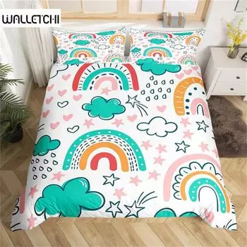 Милый радужный пододеяльник, комплект постельного белья из микрофибры с рисунком солнца, луны и звезд, покрывало для подростков, декор для комнаты для девочек EU single(135x200cm)
