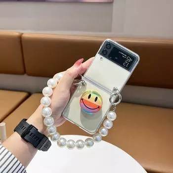 Милый Радужный смайлик, складной чехол для телефона с подставкой для Samsung Galaxy Z Flip 3 Zflip для Galaxy Z Flip 4, ремешок-браслет, чехол Funda Galaxy Z Flip 3