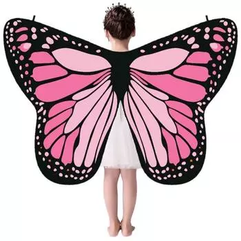 Милый ребенок с вращающимися крыльями бабочки в шифоновом плаще(С ремешком) Подходит для детских вечеринок, маскарадных украшений, плаща 135x65 см