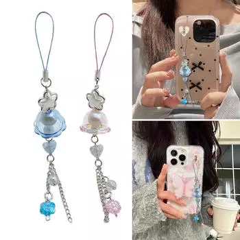 Милый ремешок-цепочка для телефона, ремешок со звездой и сердцем, подвеска из бисера, подвеска для телефона, подвесное украшение, милые аксессуары для телефона розовый