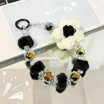 Милый ремешок для телефона с защитой от потери, креативная цепочка для телефона с волосяным шариком, милая шерстяная цепочка для телефона с бусинами, подвесное украшение для сумки