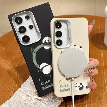 Милый рисунок панд для магнитного чехла MagSafe для Samsung S24 FE S23 S22 Ultra S21 A16 A55 A15 A54 A14 A35 A34 Матовый противоударный мягкий чехол для телефона TPU Samsung S24 FE чёрный