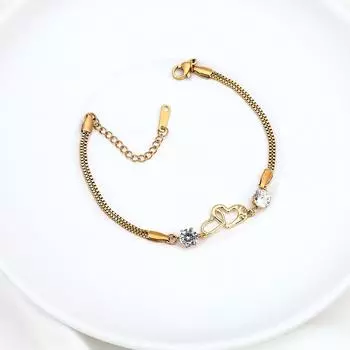 Милый романтический браслет с двойным сердцем и стразами из нержавеющей стали, браслет-цепочка в виде змеи для женщин, элегантный подарок на юбилей, ювелирные изделия