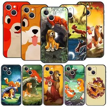 Милый роскошный чехол для телефона «Лиса и гончая» для iPhone 13 14 Mmini 11 12 Pro Max 7 8 Plus SE X XR XS мягкий черный чехол Fundas iPhone XR