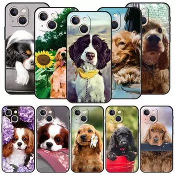 Милый роскошный чехол для телефона с собакой кокер-спаниеля для iPhone 13 15 14 12 Mini 11 Pro MAX XR X SE XS 7 8 Plus, черный силиконовый чехол iPhone 14