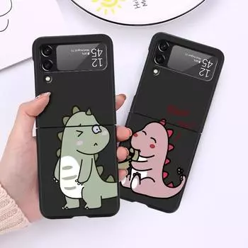 Милый роскошный чехол с изображением маленького динозавра для Samsung Galaxy Z Flip 3 4 5G Funda ZFlip 3, черный ПК с жесткой задней панелью для телефона Samsung Z Flip 5G
