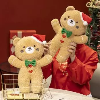Милый рождественский декор, плюшевая игрушка в виде коричневого медведя, кукла в виде пряничного человечка, мягкая плюшевая мультяшная подушка 40cm