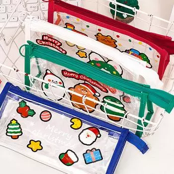 Милый рождественский пенал из ПВХ для хранения канцелярских принадлежностей, пенал, прозрачный пенал большой емкости, детский рождественский подарок