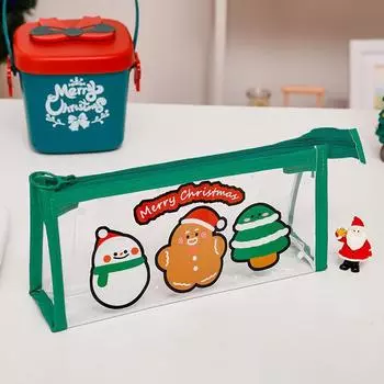 Милый Рождественский пенал из ПВХ с рисунком, прозрачная сумка для хранения канцелярских принадлежностей, большая вместимость, Рождественский пенал для детей, рождественские подарки
