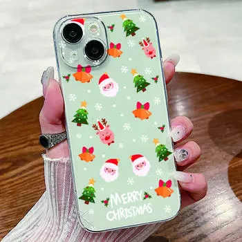 Милый Рождественский принт лося и Санты Прозрачный чехол для iPhone 16 Pro Max 15 Pro 14 13 12 11 Ультратонкий Прозрачный Ударопрочный Жесткий Чехол Для Телефона Из ПК iPhone 16