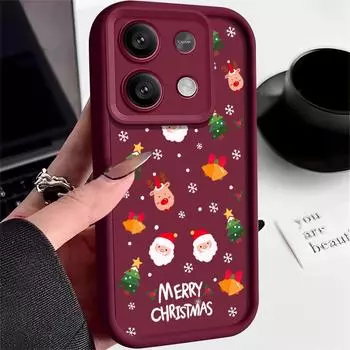 Милый Рождественский принт лося Мягкий силиконовый чехол для телефона Xiaomi 13T Poco F6 Pro X6 Redmi Note 13 12 11 Pro 10 Len Защитный матовый противоударный чехол Xiaomi 13T / 13T Pro чёрный