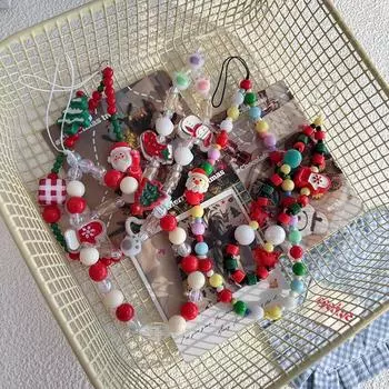 Милый рождественский телефонный кулон на запястье, ремешок с защитой от потери, декоративный ремешок из бисера своими руками, браслет, аксессуары для телефона A3