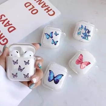 Милый розово-синий чехол для наушников с бабочкой-монархом для Apple Airpods 1, противоударный Bluetooth Airpods 2, силиконовая защита, прозрачная крышка коробки для наушников for airpod 2