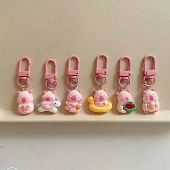 Милый розовый брелок Capybara, мультяшный брелок из смолы, автомобильный держатель для ключей, сумка, подвеска, украшение, подарки для лучших друзей as the picture