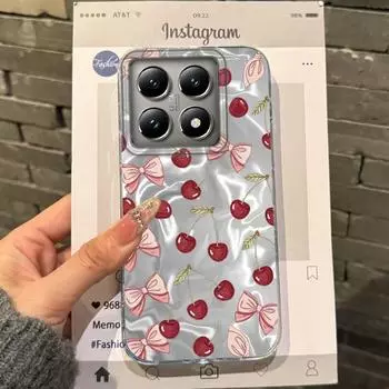 Милый розовый чехол для телефона с вишневым бантом для девочек и женщин для Xiaomi 14T 13T Pro 14Tpro 13Tpro 11 Lite 5G NE Противоударный бампер Fundas Чехол Xiaomi 13T белый
