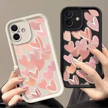 Милый розовый чехол с принтом сердец любви из ТПУ для iPhone 16 Pro Max 15 Pro 14 Plus 13 12 11 XR, модный матовый противоударный силиконовый чехол для телефона iPhone 16 чёрный