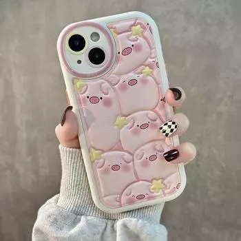 Милый розовый чехол со свиньей для Iphone 14 Pro Max 13 11 12 14 Plus, модный защитный чехол из искусственной кожи, мягкий силиконовый чехол с рисунком For iPhone 12 Pro
