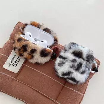 Милый розовый леопардовый плюшевый защитный противоударный чехол для наушников TPU для Airpods 4 Case/Airpods Pro 2 Case для девушек и женщин-любителей For Airpods 1 2