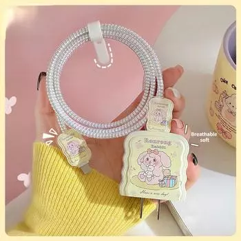 Милый розовый медведь с рисунком кролика, кабель для передачи данных, зарядное устройство, защитный дышащий мягкий чехол для IPhone 14pro 13pro 12pro 18/20w D