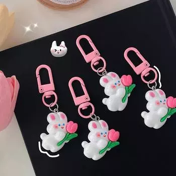 Милый розовый мини-тюльпан кролик брелок милый брелок сумка для наушников коробка брелок