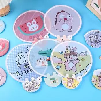 Милый ручной вентилятор, различные стили, мультяшные принты, портативный круглый вентилятор из мягкой ткани, охлаждающий ручной летний складной вентилятор с героями мультфильмов, креативный подарок фиолетовый