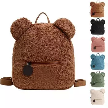 Милый рюкзак для женщин, плюшевый рюкзак с ушками медведя для мальчиков и девочек
