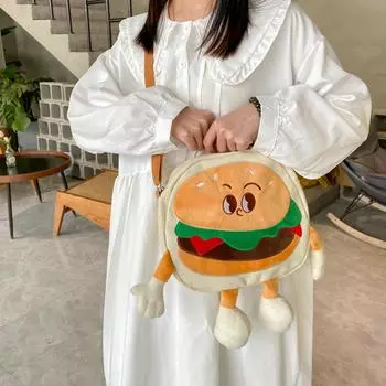 Милый рюкзак-гамбургер через плечо для студентов, креативный, универсальная сумка через плечо, держатель для карточек серебряный