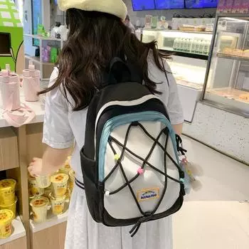 Милый рюкзак с цветными блоками, студенческий компьютерный школьный рюкзак, многофункциональный рюкзак большой емкости синий